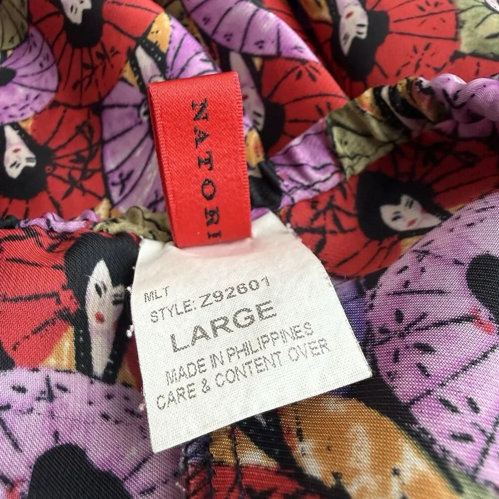 JOSIE NATORI Artistic Geisha Umbrella Print 2PC Set Mandarin Collar Lounge Wear
